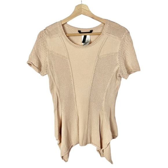 BCBGMaxAzria Bare Light Pink Knit Short Sleeve Blouse M - Picture 1 of 4